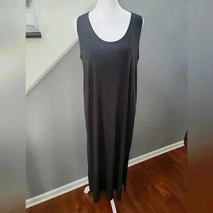 Clara Sun Woo Black Stretch Knit Sleeveless Maxi Dress Side Slit Keyhole Size M